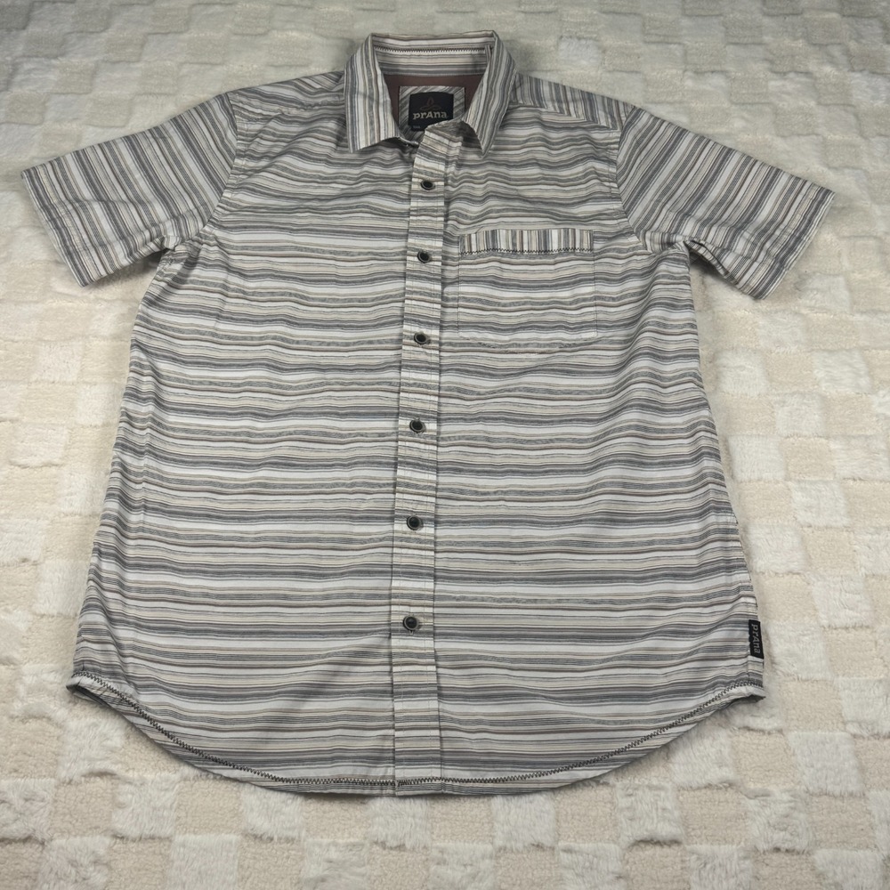 prAna Men's Small‎ Button Up Short Sleeve Striped Shirt
